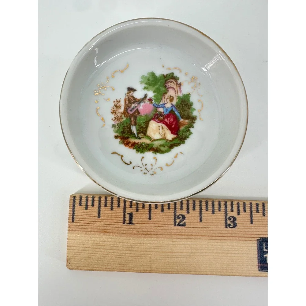 Vintage Courting Couple Porcelain Butter Pats Set of 5 Made in Japan Gold Trim